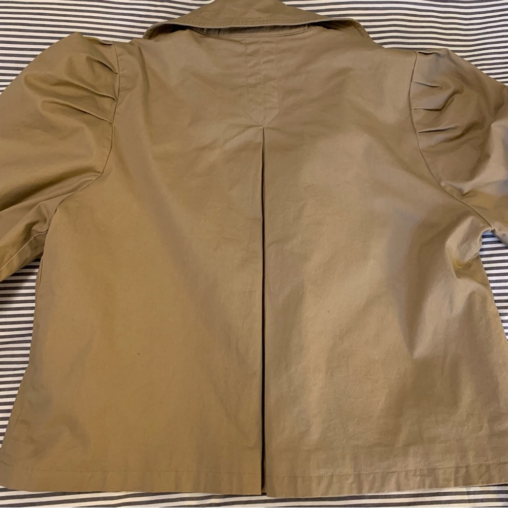 Avec Les Filles Cropped Puff Sleeve Trench Coat Tan Double Breasted XL NWT - Picture 14 of 15